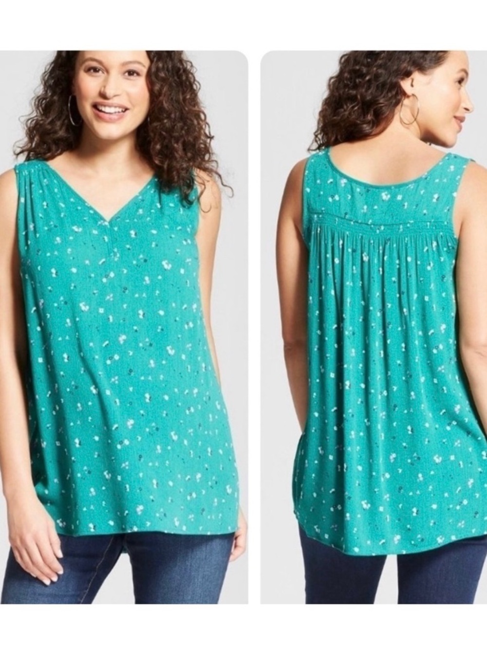 Isabel Maternity by Ingrid & Isabel Floral Teal Woven Tank Top Size M